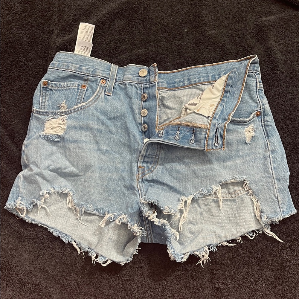 Levi's Light Blue Frayed Jean Shorts